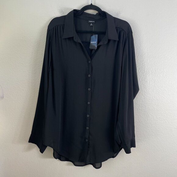NEW Torrid Womens Plus 2X Georgette Hi Low Button Up Shirt Deep Black Blouse - Picture 1 of 10